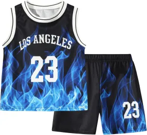 2 or 6 Piece Kids Boys Basketball Jersey Set Youth Letters Printed Lightweight Basketball Tank Top and Track Shorts