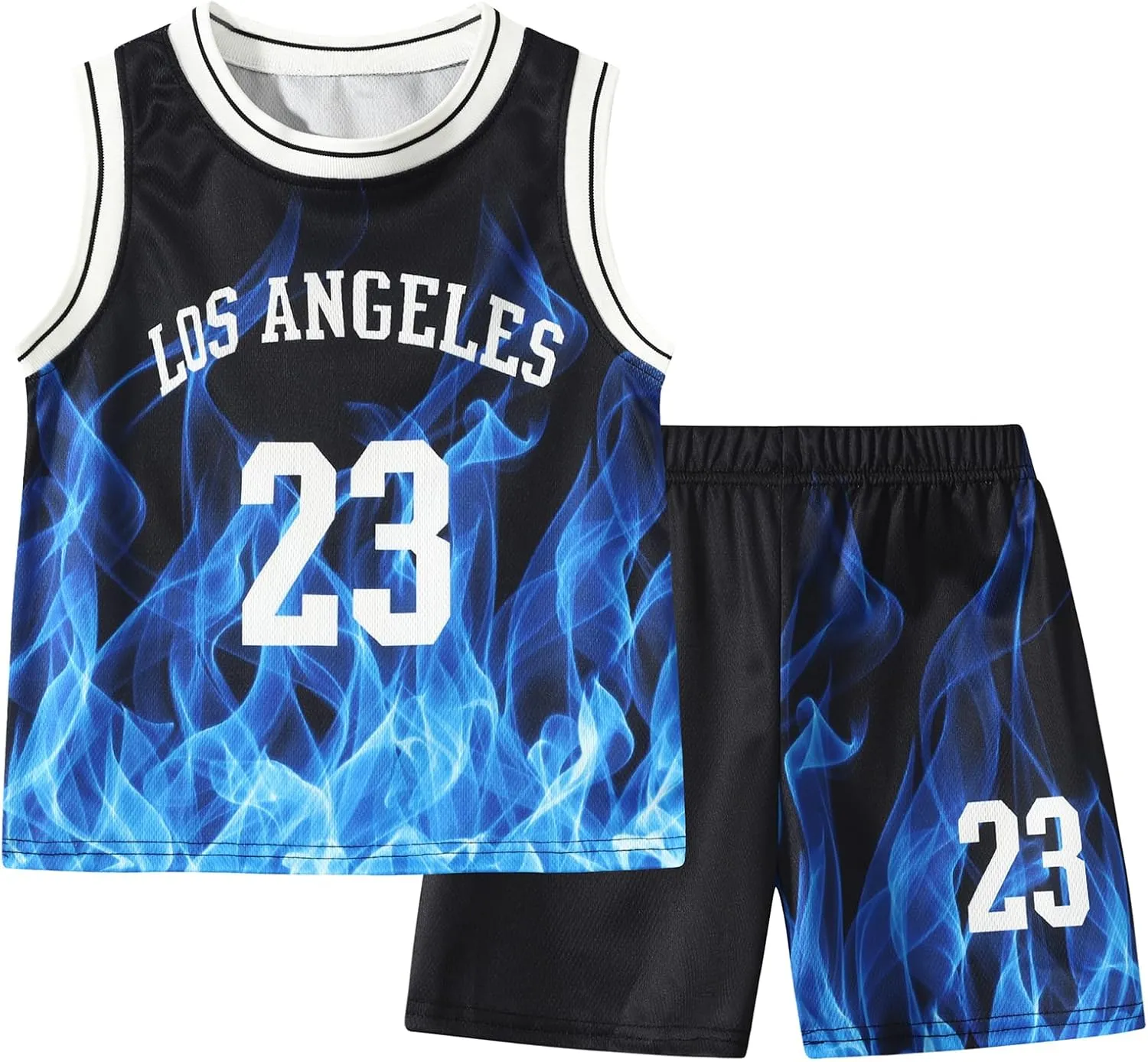 2 or 6 Piece Kids Boys Basketball Jersey Set Youth Letters Printed Lightweight Basketball Tank Top and Track Shorts