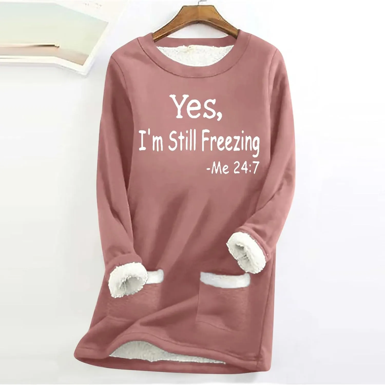 2024 Fashion Winter Warm Sweatshirt Fleece Thick Letter Print Pullover Tops Oversized Wool Warm Sweater With Pockets