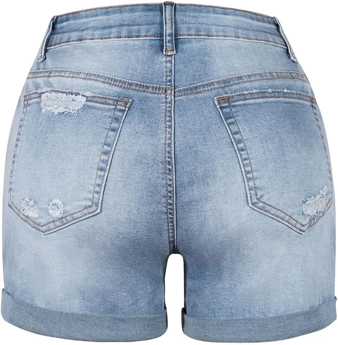 2025 Summer Women's Denim Shorts High Waisted Stretchy Blue Jeans Elastic Waist Casual Retro Ripped Jean Shorts