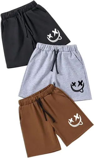 3 Pack Toddler Boy Shorts Pants Set-Cartoon Printed Slant Pocket Athletic Shorts-Kid Shorts with Drawstring(3-7 T)