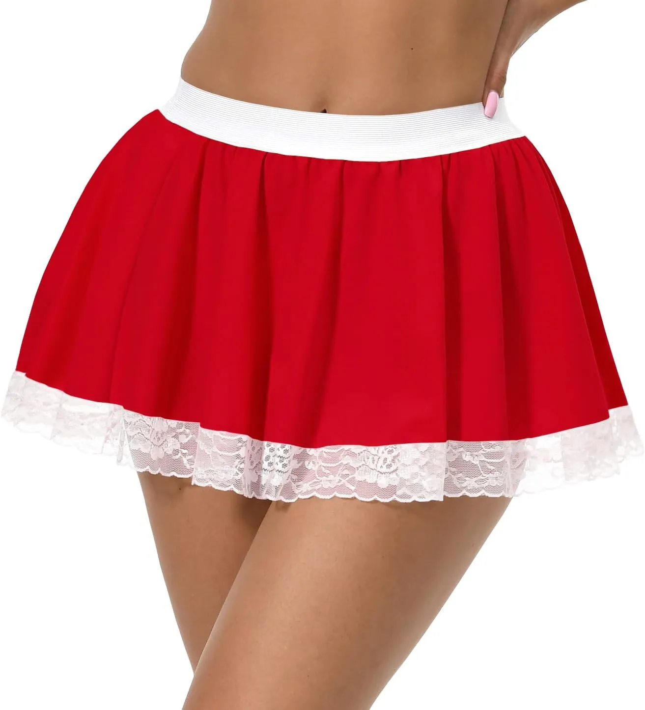 Afibi Women Pleated Mini Skirt Sexy Lace Skirt School Girl Short Skirts