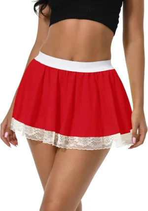 Afibi Women Pleated Mini Skirt Sexy Lace Skirt School Girl Short Skirts