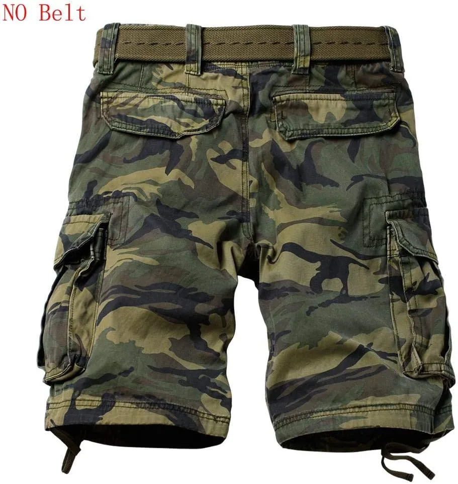 AKARMY Men's Cotton Casual Multi Pocket Outdoor Camouflage Shorts Twill Camo Cargo Shorts(No Belt)