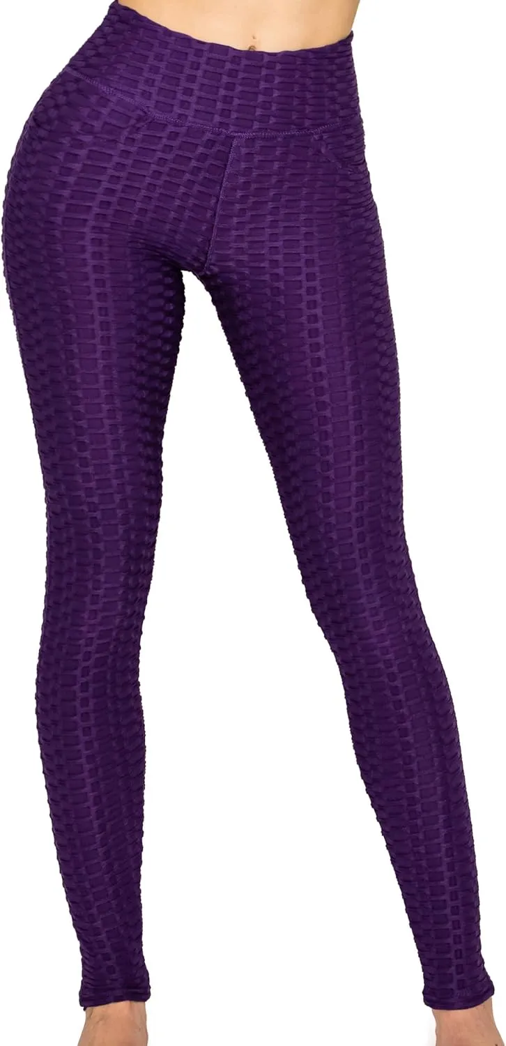 ALWAYS Women's Textured 3D Booty Yoga Pants - High Waist Compression Slimming Butt Lift Checkered Pants