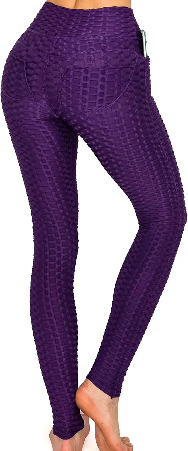 ALWAYS Women's Textured 3D Booty Yoga Pants - High Waist Compression Slimming Butt Lift Checkered Pants