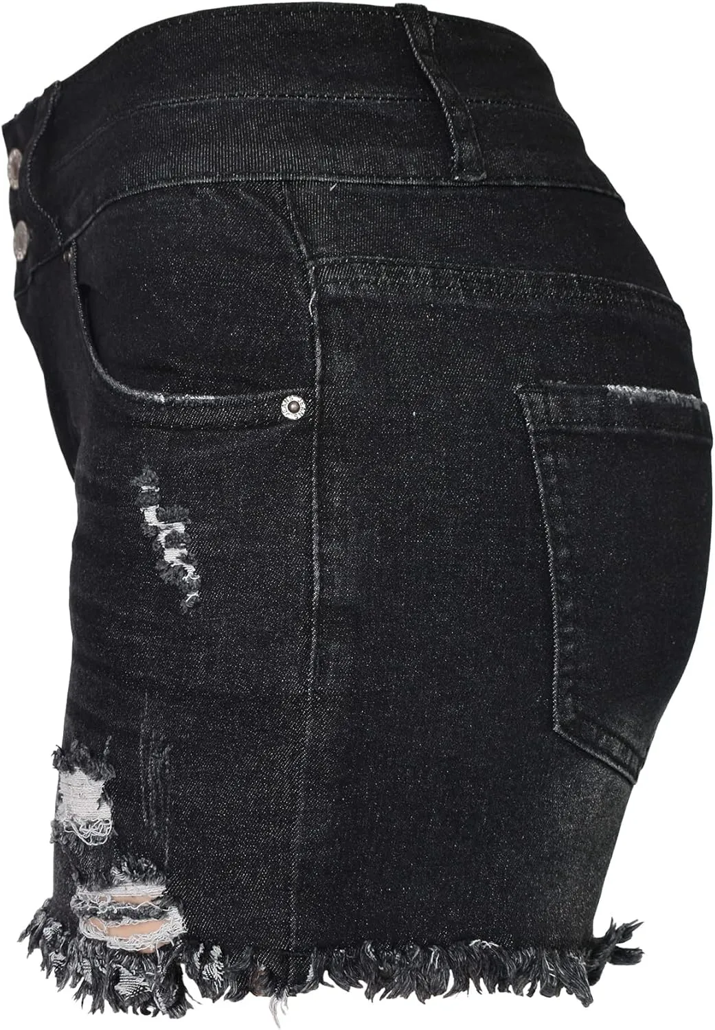 Aodrusa Jean Shorts Womens High Waisted Stretchy Mom Two Buttons Frayed Raw Hem Ripped Denim Shorts Distressed