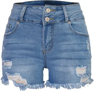Aodrusa Jean Shorts Womens High Waisted Stretchy Mom Two Buttons Frayed Raw Hem Ripped Denim Shorts Distressed