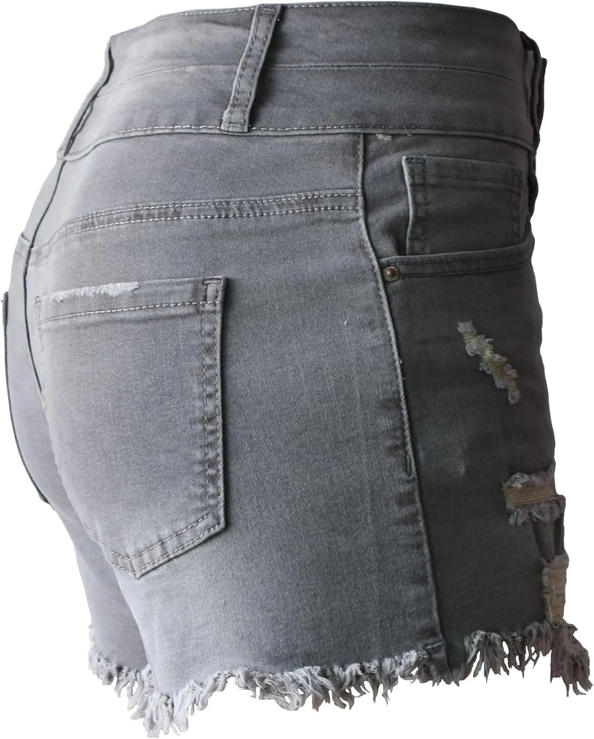 Aodrusa Jean Shorts Womens High Waisted Stretchy Mom Two Buttons Frayed Raw Hem Ripped Denim Shorts Distressed