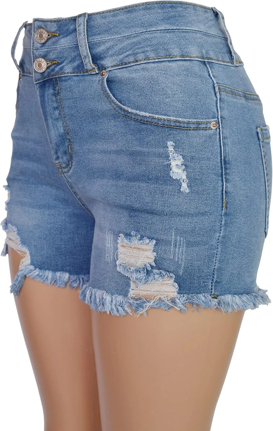 Aodrusa Jean Shorts Womens High Waisted Stretchy Mom Two Buttons Frayed Raw Hem Ripped Denim Shorts Distressed