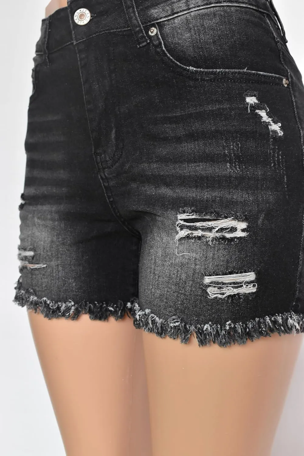 Aodrusa Jean Shorts Womens High Waisted Stretchy Mom Two Buttons Frayed Raw Hem Ripped Denim Shorts Distressed