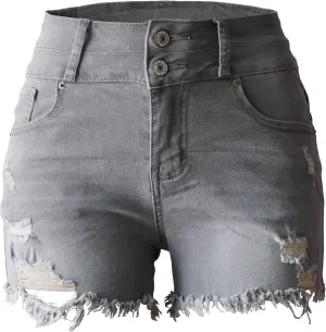 Aodrusa Jean Shorts Womens High Waisted Stretchy Mom Two Buttons Frayed Raw Hem Ripped Denim Shorts Distressed