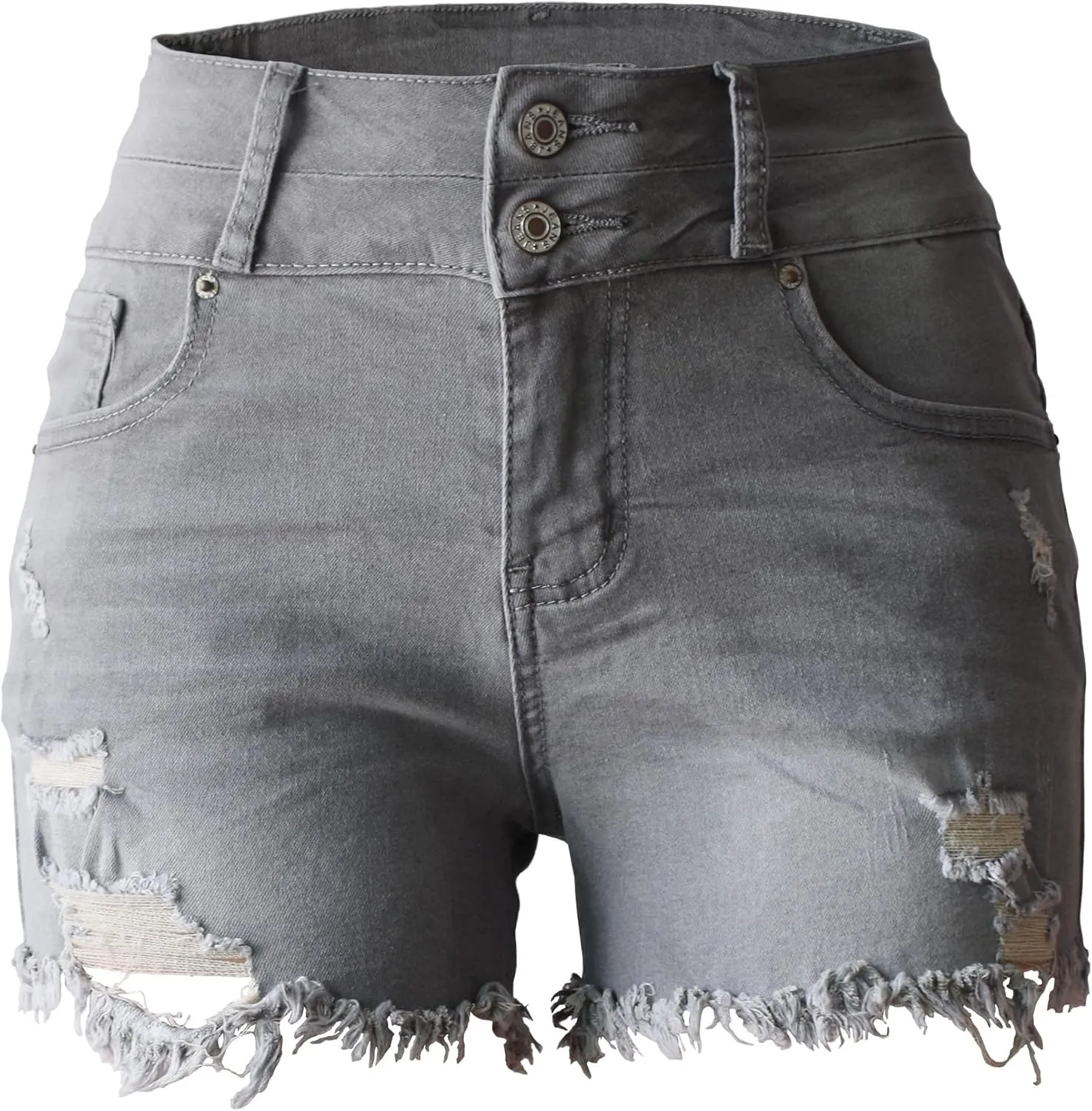 Aodrusa Jean Shorts Womens High Waisted Stretchy Mom Two Buttons Frayed Raw Hem Ripped Denim Shorts Distressed