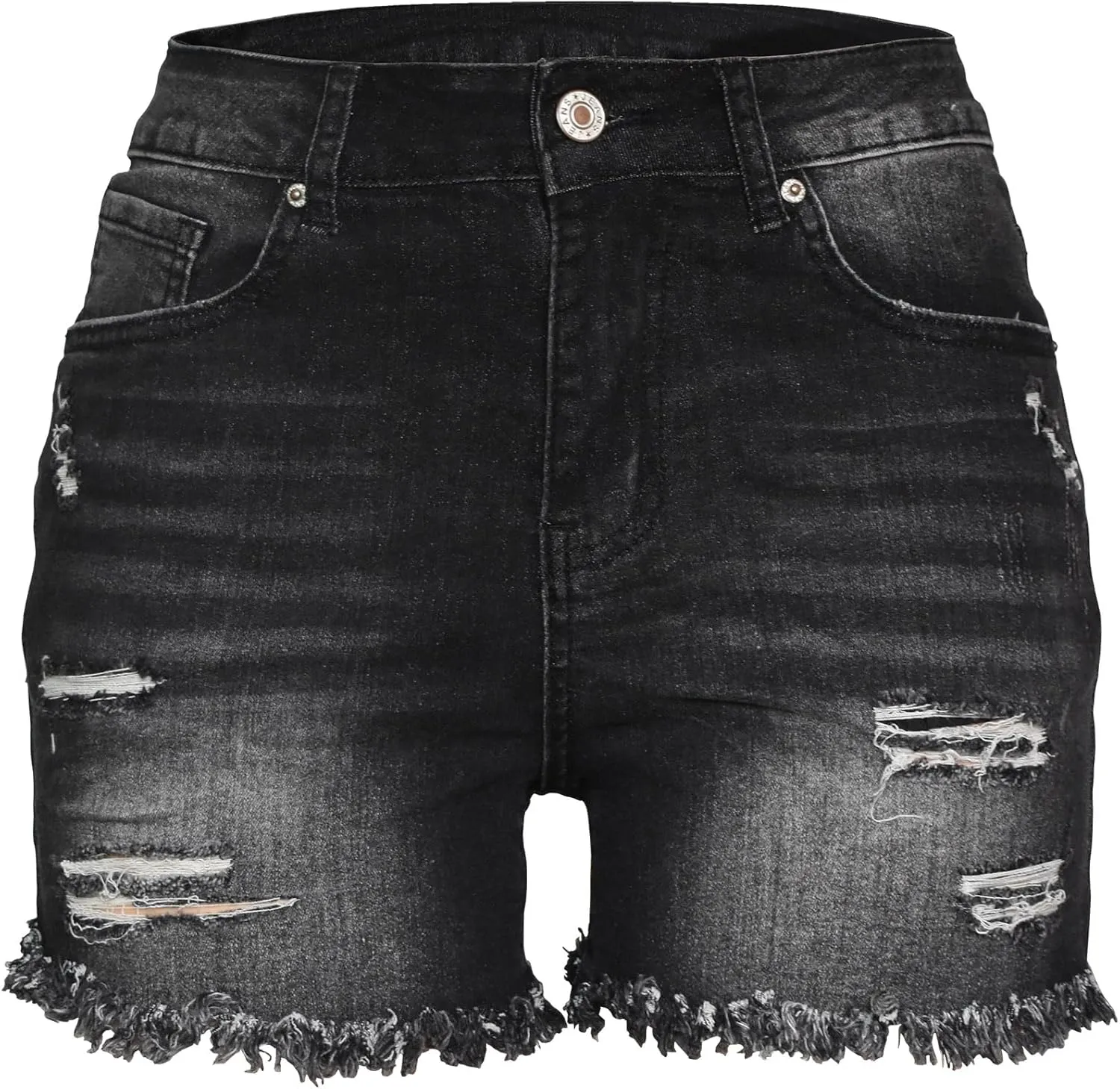Aodrusa Jean Shorts Womens High Waisted Stretchy Mom Two Buttons Frayed Raw Hem Ripped Denim Shorts Distressed