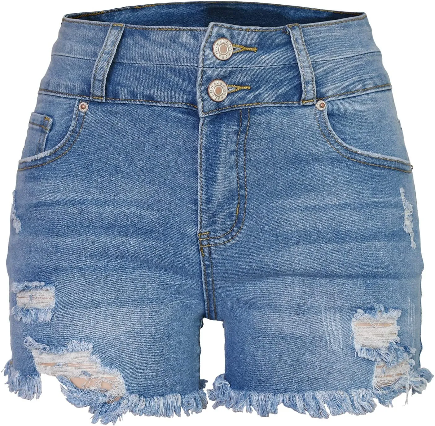 Aodrusa Jean Shorts Womens High Waisted Stretchy Mom Two Buttons Frayed Raw Hem Ripped Denim Shorts Distressed