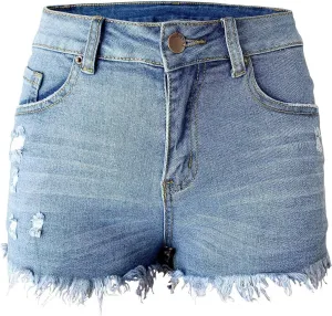 Aodrusa Womens Ripped Denim Shorts Mid Rise Body Enhancing Curvy Cutoff Distressed Jeans
