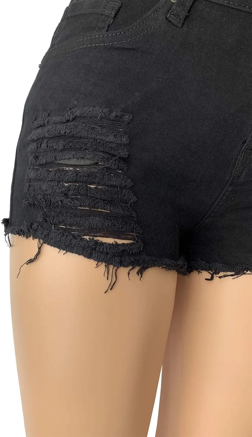 Aodrusa Womens Ripped Denim Shorts Mid Rise Body Enhancing Curvy Cutoff Distressed Jeans