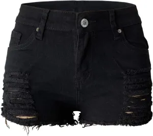 Aodrusa Womens Ripped Denim Shorts Mid Rise Body Enhancing Curvy Cutoff Distressed Jeans