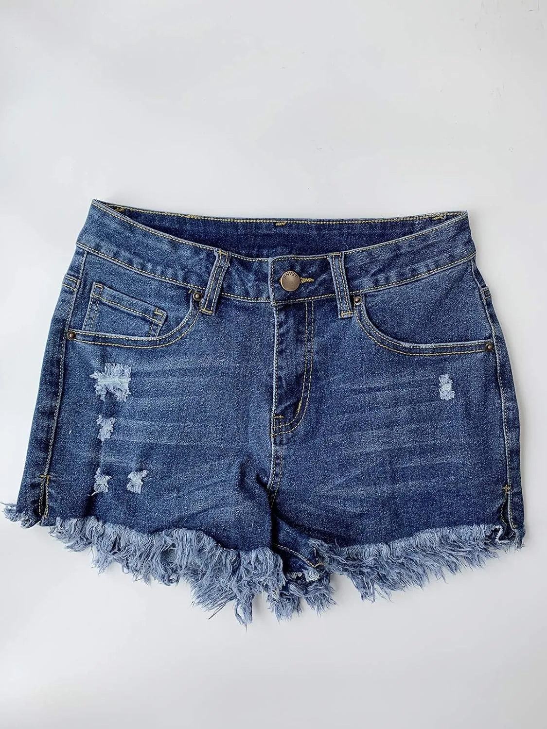 Aodrusa Womens Ripped Denim Shorts Mid Rise Body Enhancing Curvy Cutoff Distressed Jeans