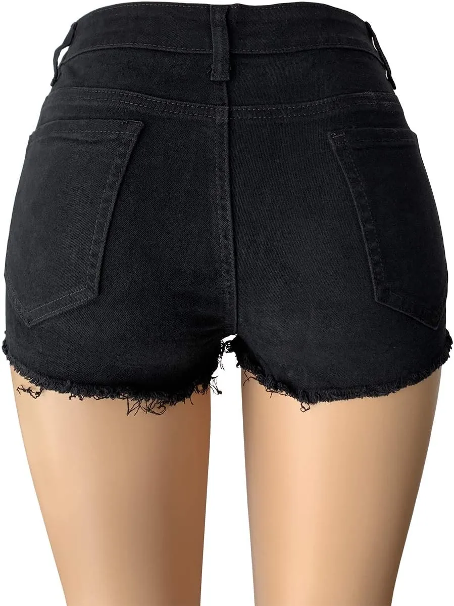 Aodrusa Womens Ripped Denim Shorts Mid Rise Body Enhancing Curvy Cutoff Distressed Jeans