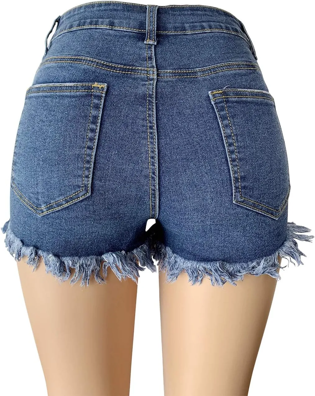 Aodrusa Womens Ripped Denim Shorts Mid Rise Body Enhancing Curvy Cutoff Distressed Jeans