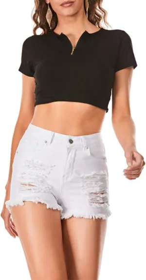 Aodrusa Womens Ripped Denim Shorts Mid Rise Body Enhancing Curvy Cutoff Distressed Jeans