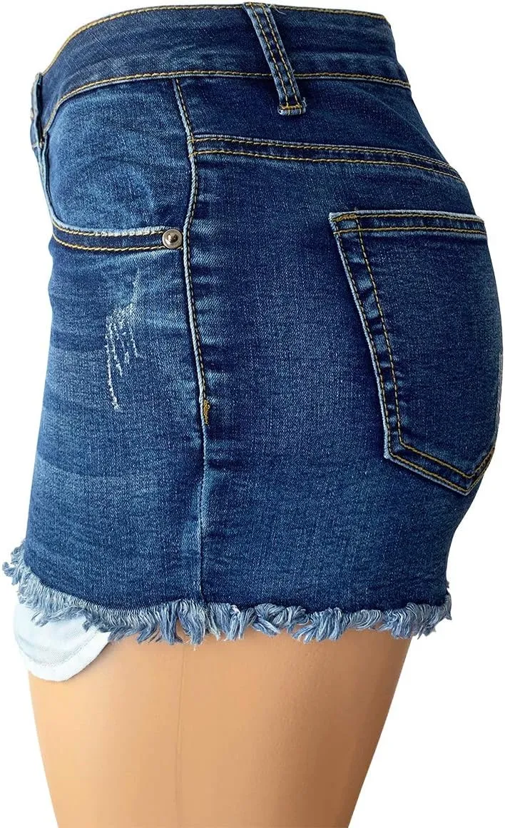 Aodrusa Womens Ripped Denim Shorts Mid Rise Body Enhancing Curvy Cutoff Distressed Jeans