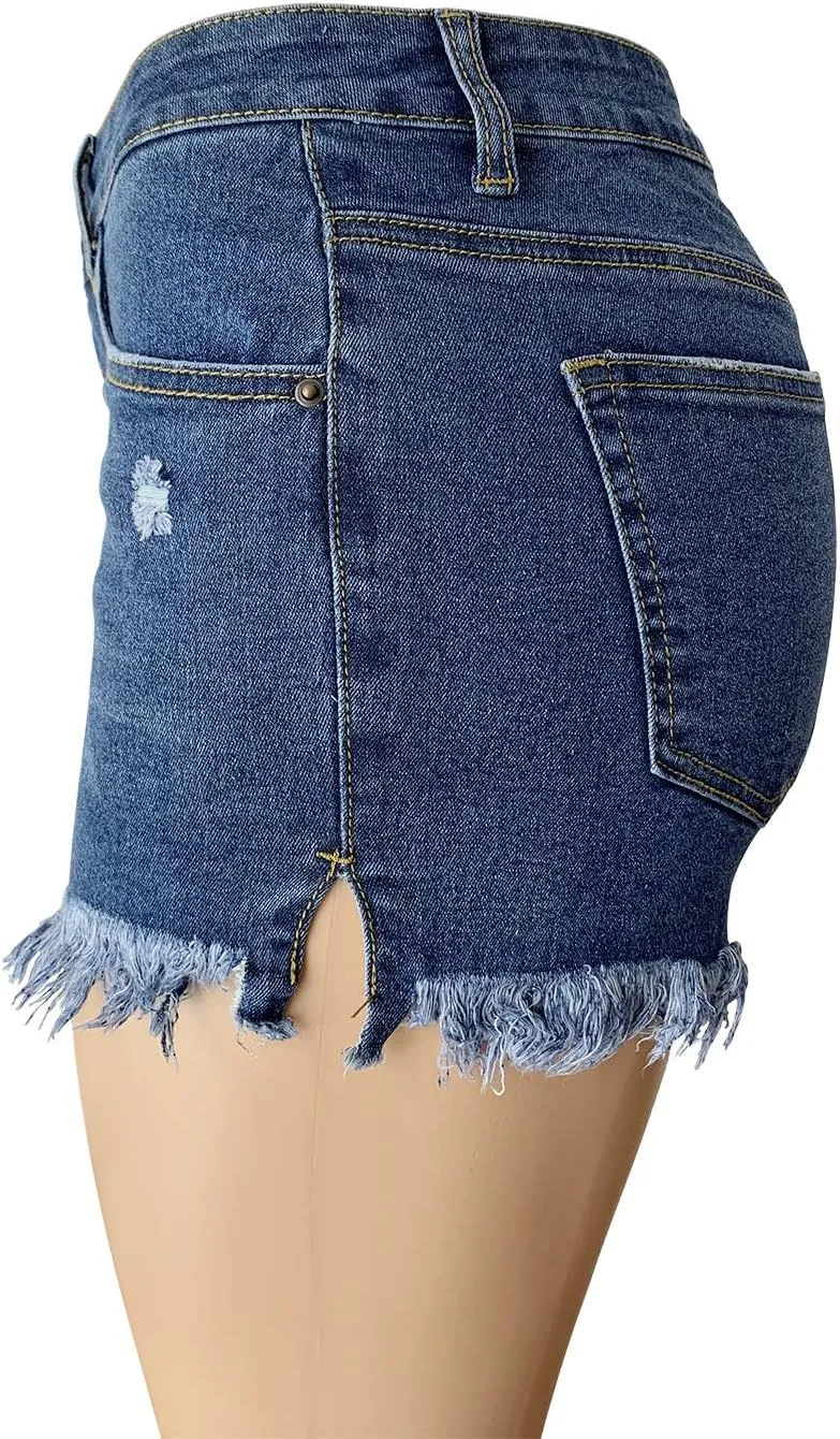 Aodrusa Womens Ripped Denim Shorts Mid Rise Body Enhancing Curvy Cutoff Distressed Jeans