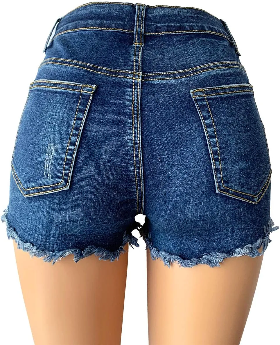 Aodrusa Womens Ripped Denim Shorts Mid Rise Body Enhancing Curvy Cutoff Distressed Jeans