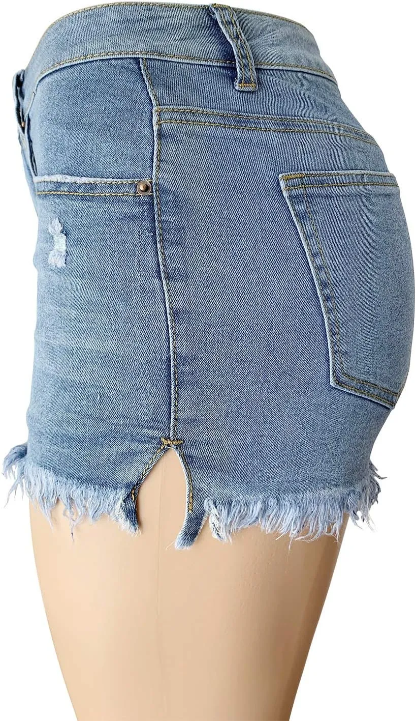 Aodrusa Womens Ripped Denim Shorts Mid Rise Body Enhancing Curvy Cutoff Distressed Jeans
