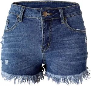 Aodrusa Womens Ripped Denim Shorts Mid Rise Body Enhancing Curvy Cutoff Distressed Jeans