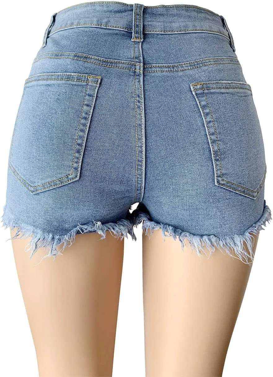 Aodrusa Womens Ripped Denim Shorts Mid Rise Body Enhancing Curvy Cutoff Distressed Jeans