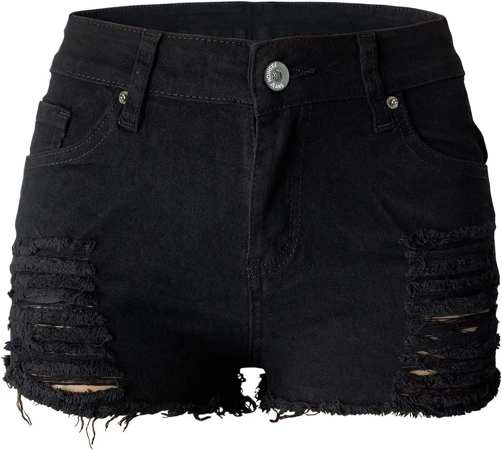 Aodrusa Womens Ripped Denim Shorts Mid Rise Body Enhancing Curvy Cutoff Distressed Jeans