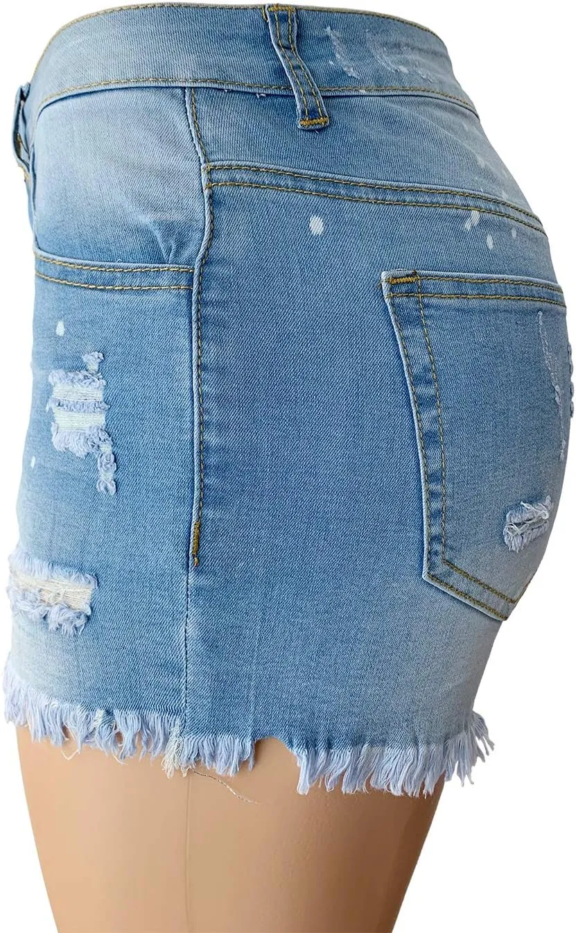 Aodrusa Womens Ripped Denim Shorts Mid Rise Body Enhancing Distressed Short Jeans