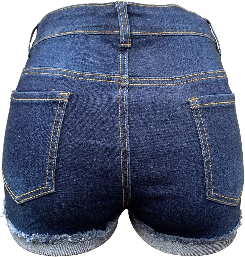 Aodrusa Womens Ripped Denim Shorts Mid Rise Body Enhancing Distressed Short Jeans