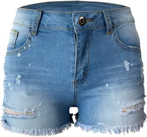 Aodrusa Womens Ripped Denim Shorts Mid Rise Body Enhancing Distressed Short Jeans