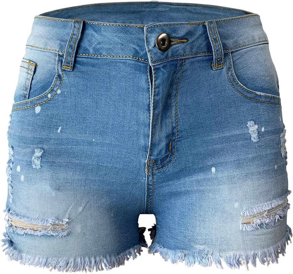 Aodrusa Womens Ripped Denim Shorts Mid Rise Body Enhancing Distressed Short Jeans