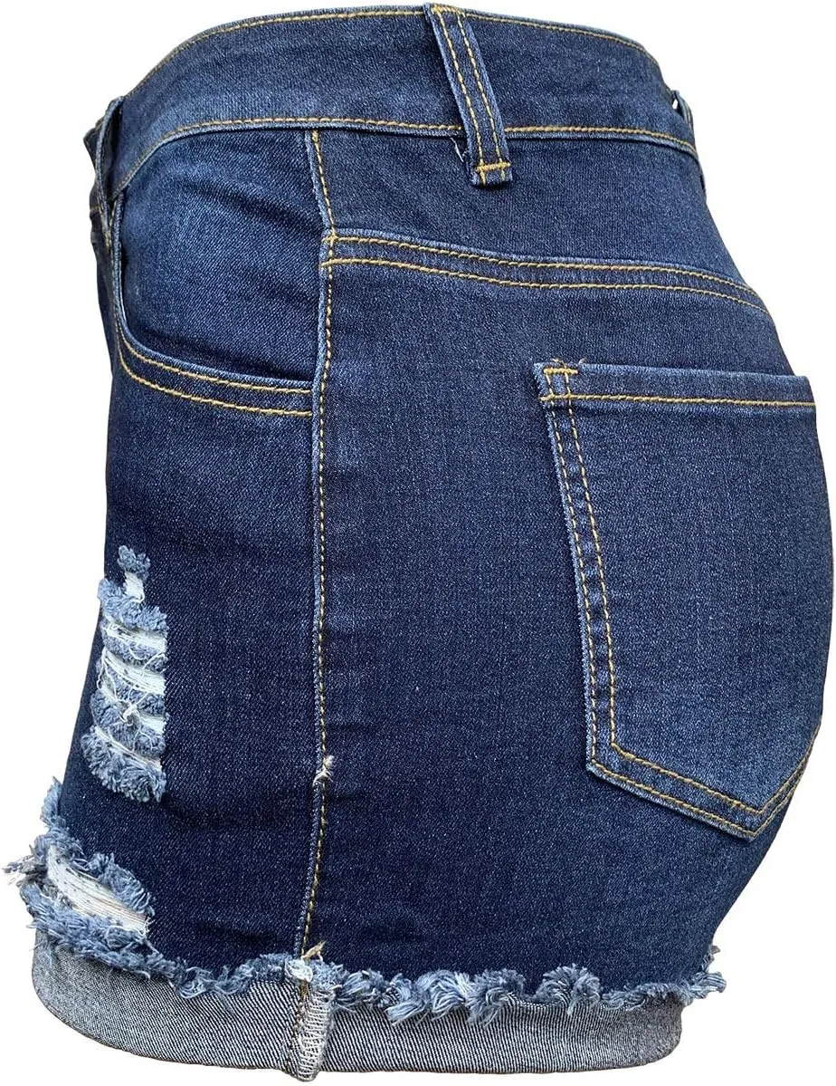 Aodrusa Womens Ripped Denim Shorts Mid Rise Body Enhancing Distressed Short Jeans