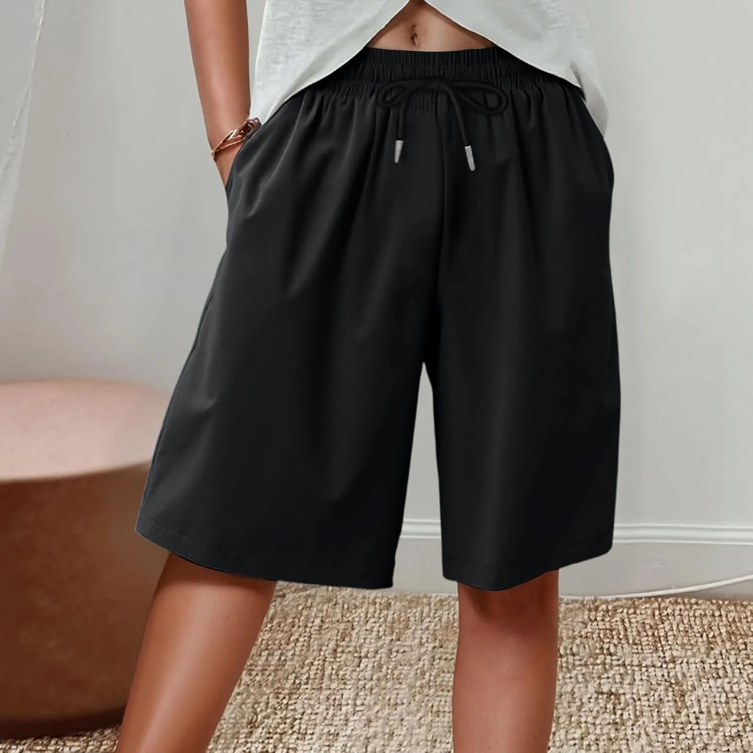 Athletic Shorts for Women Side Split Elastic High Waisted Quick Dry Workout Sporty Short with Pockets