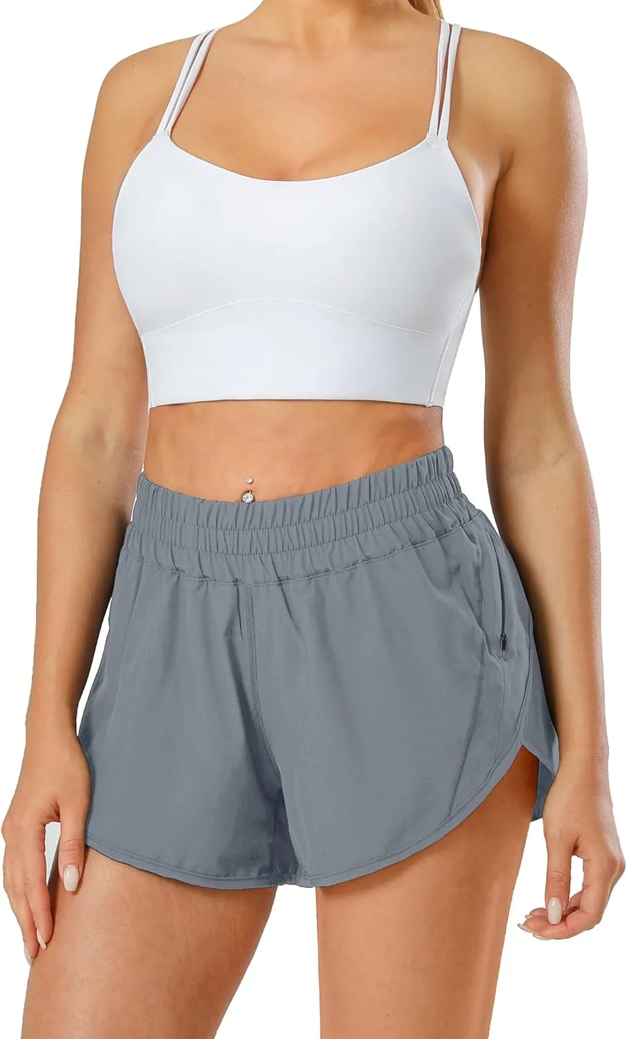 Aurefin Athletic Shorts for Women,Women's Quick Dry Workout Sports Active Running Track Shorts with Elastic and Zip Pockets