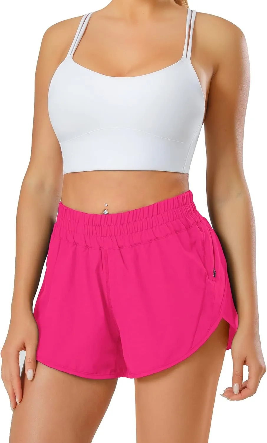 Aurefin Athletic Shorts for Women,Women's Quick Dry Workout Sports Active Running Track Shorts with Elastic and Zip Pockets