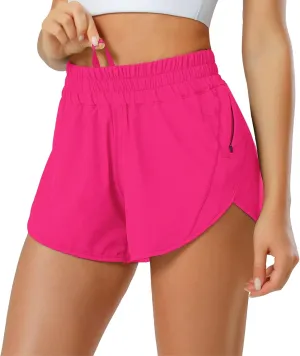 Aurefin Athletic Shorts for Women,Women's Quick Dry Workout Sports Active Running Track Shorts with Elastic and Zip Pockets