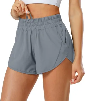 Aurefin Athletic Shorts for Women,Women's Quick Dry Workout Sports Active Running Track Shorts with Elastic and Zip Pockets