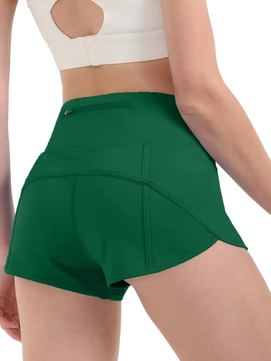 Aurefin Women's High Waisted Running Shorts with Liner,Quick Dry Athletic Gym Track Shorts with Zipper Pocket 2.5''