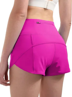 Aurefin Women's High Waisted Running Shorts with Liner,Quick Dry Athletic Gym Track Shorts with Zipper Pocket 2.5''
