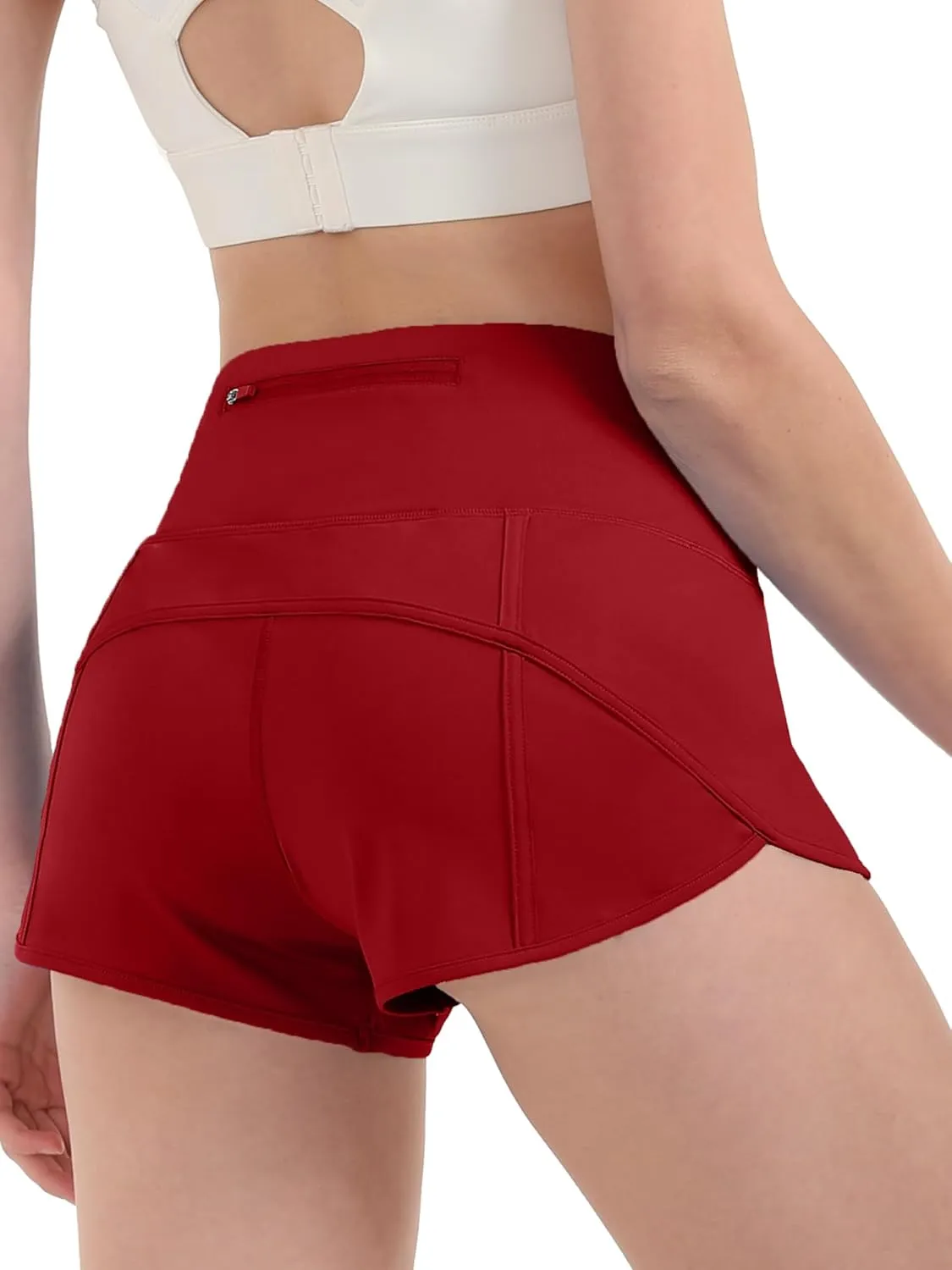 Aurefin Women's High Waisted Running Shorts with Liner,Quick Dry Athletic Gym Track Shorts with Zipper Pocket 2.5''