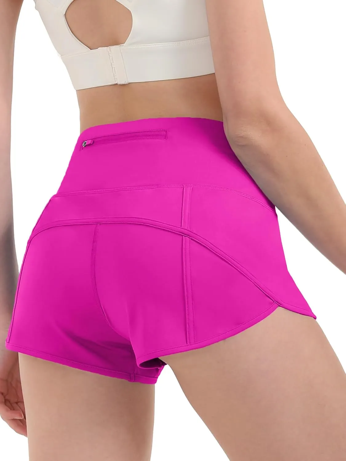Aurefin Women's High Waisted Running Shorts with Liner,Quick Dry Athletic Gym Track Shorts with Zipper Pocket 2.5''