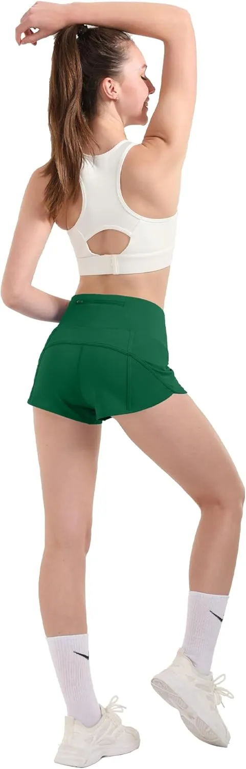 Aurefin Women's High Waisted Running Shorts with Liner,Quick Dry Athletic Gym Track Shorts with Zipper Pocket 2.5''