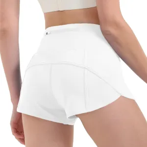 Aurefin Women's High Waisted Running Shorts with Liner,Quick Dry Athletic Gym Track Shorts with Zipper Pocket 2.5''