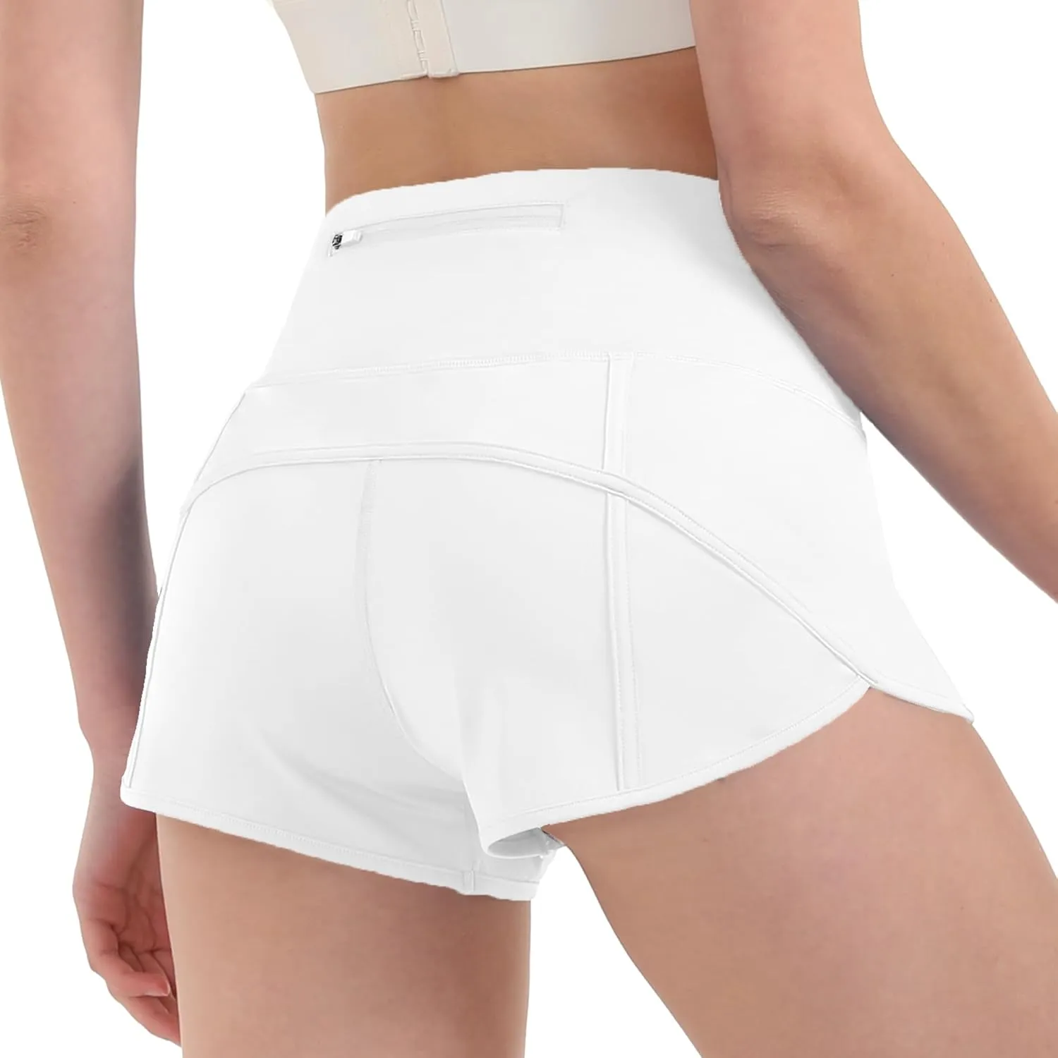 Aurefin Women's High Waisted Running Shorts with Liner,Quick Dry Athletic Gym Track Shorts with Zipper Pocket 2.5''